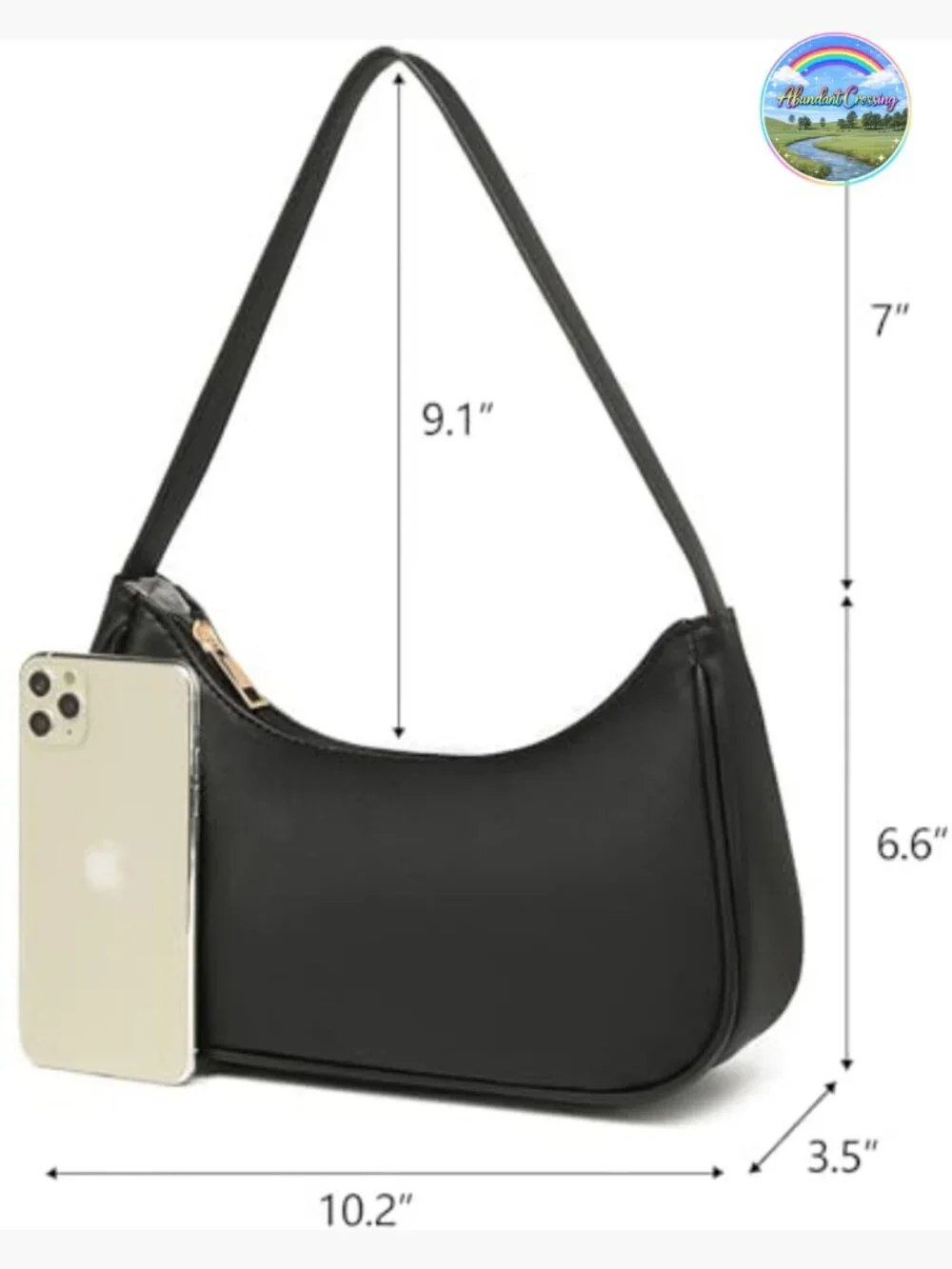 Vegan Leather Hobo Sling Tote Handbag with Zipper Closure